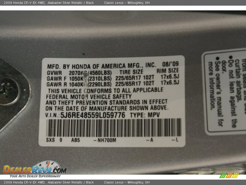 2009 Honda CR-V EX 4WD Alabaster Silver Metallic / Black Photo #16