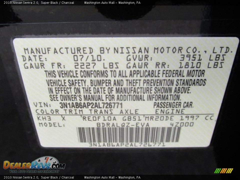 2010 Nissan Sentra 2.0 Super Black / Charcoal Photo #19