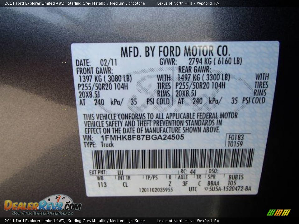 2011 Ford Explorer Limited 4WD Sterling Grey Metallic / Medium Light Stone Photo #20