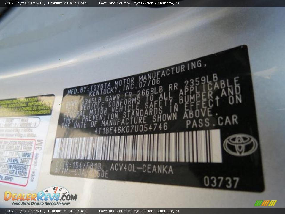 2007 Toyota Camry LE Titanium Metallic / Ash Photo #9