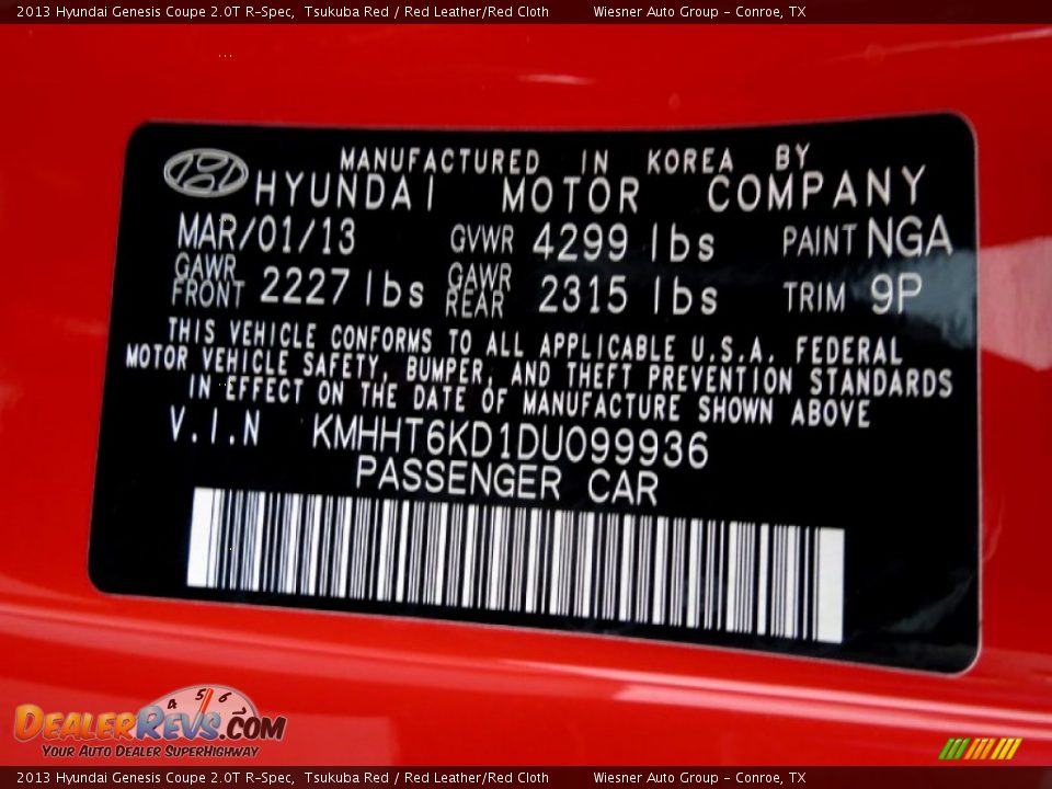2013 Hyundai Genesis Coupe 2.0T R-Spec Tsukuba Red / Red Leather/Red Cloth Photo #6