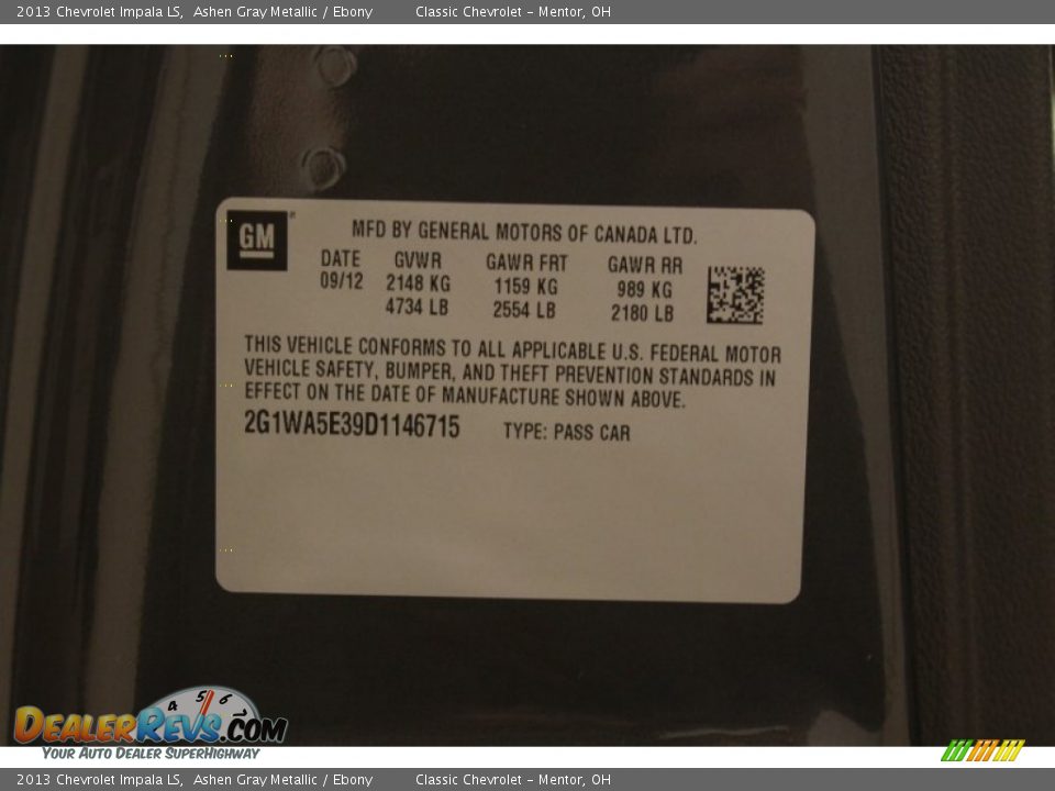2013 Chevrolet Impala LS Ashen Gray Metallic / Ebony Photo #15
