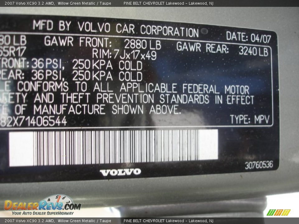 2007 Volvo XC90 3.2 AWD Willow Green Metallic / Taupe Photo #15