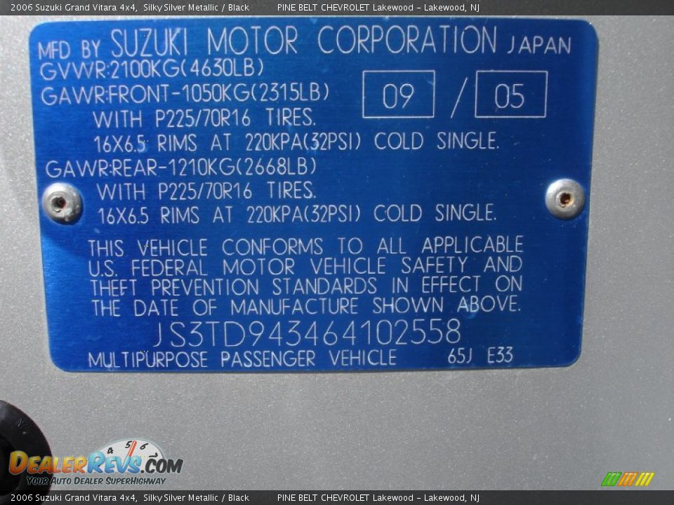 2006 Suzuki Grand Vitara 4x4 Silky Silver Metallic / Black Photo #15