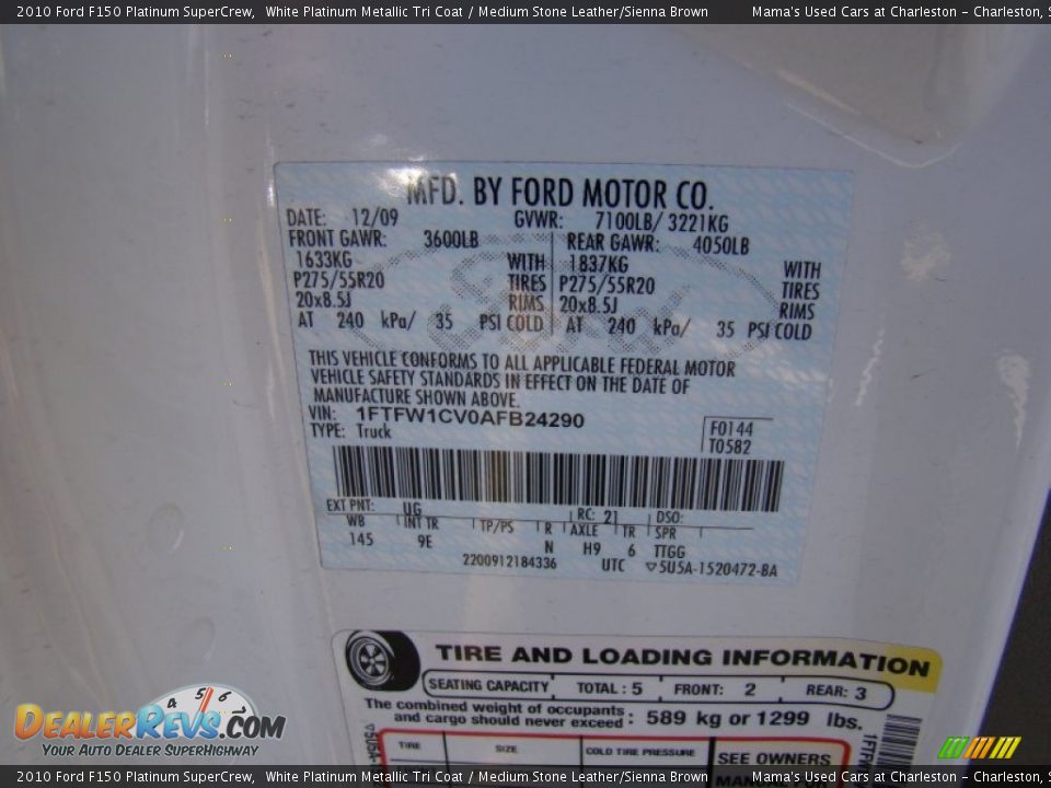 2010 Ford F150 Platinum SuperCrew White Platinum Metallic Tri Coat / Medium Stone Leather/Sienna Brown Photo #30