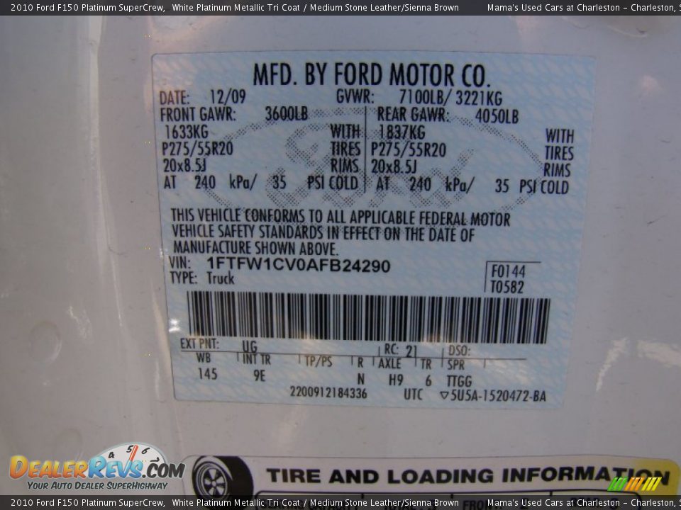 2010 Ford F150 Platinum SuperCrew White Platinum Metallic Tri Coat / Medium Stone Leather/Sienna Brown Photo #31