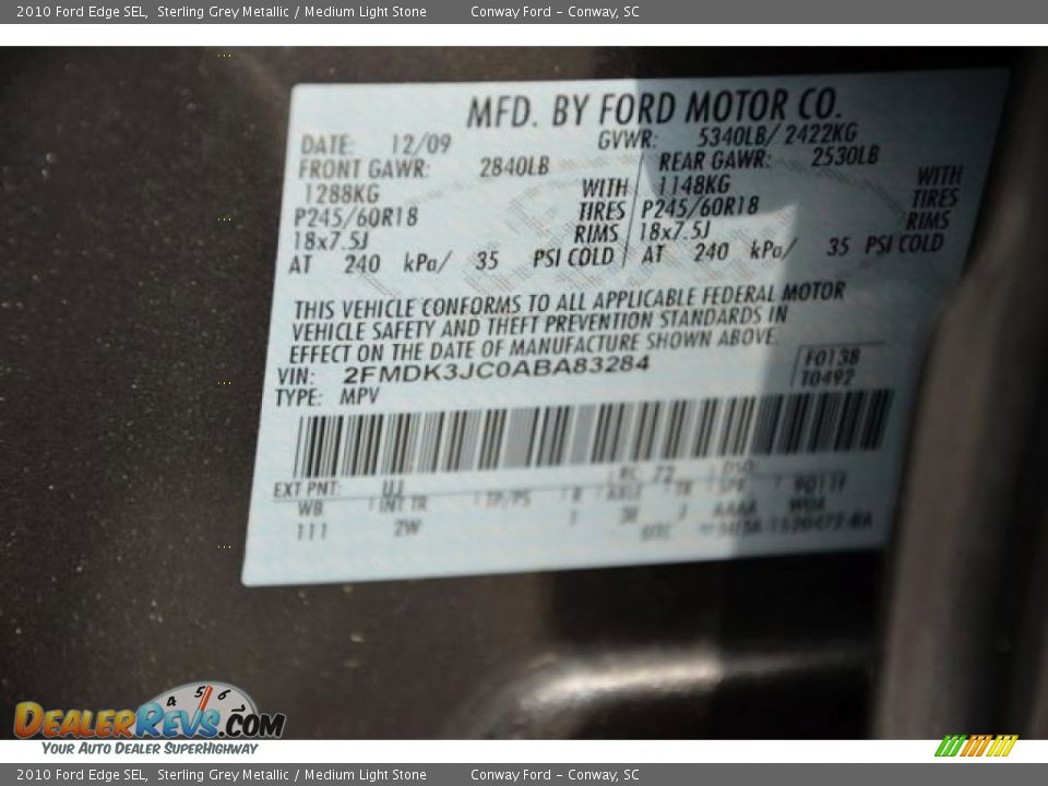 2010 Ford Edge SEL Sterling Grey Metallic / Medium Light Stone Photo #29