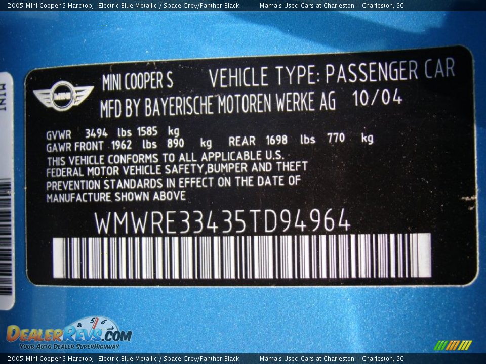 2005 Mini Cooper S Hardtop Electric Blue Metallic / Space Grey/Panther Black Photo #19