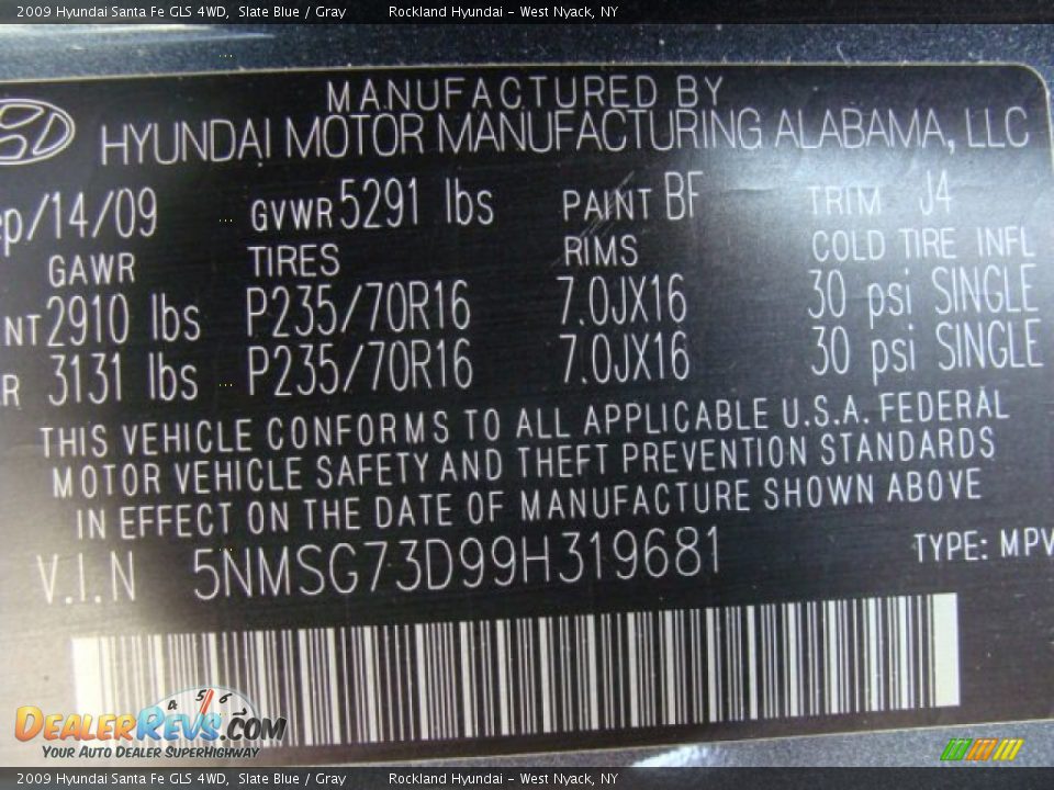 2009 Hyundai Santa Fe GLS 4WD Slate Blue / Gray Photo #30