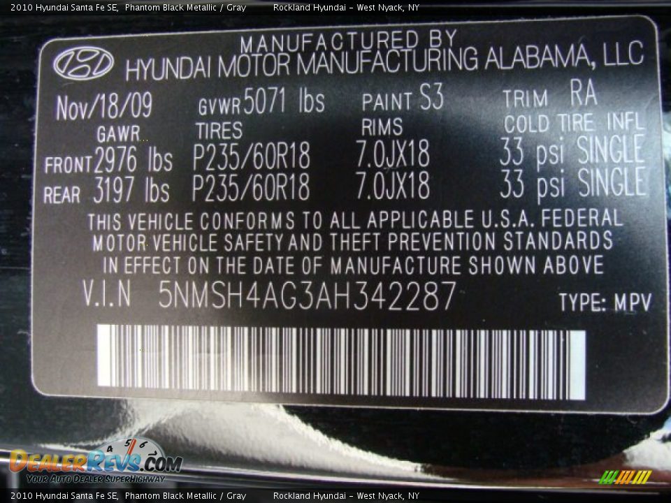 2010 Hyundai Santa Fe SE Phantom Black Metallic / Gray Photo #30