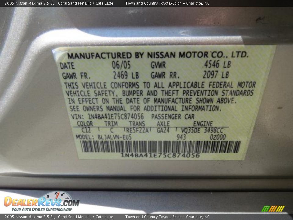 2005 Nissan Maxima 3.5 SL Coral Sand Metallic / Cafe Latte Photo #9