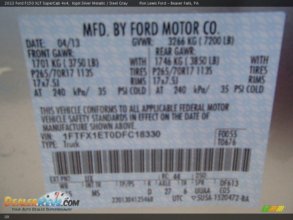 Ford Color Code UX Ingot Silver Metallic