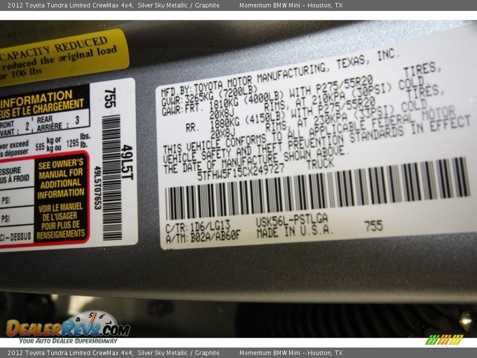 2012 Toyota Tundra Limited CrewMax 4x4 Silver Sky Metallic / Graphite Photo #9