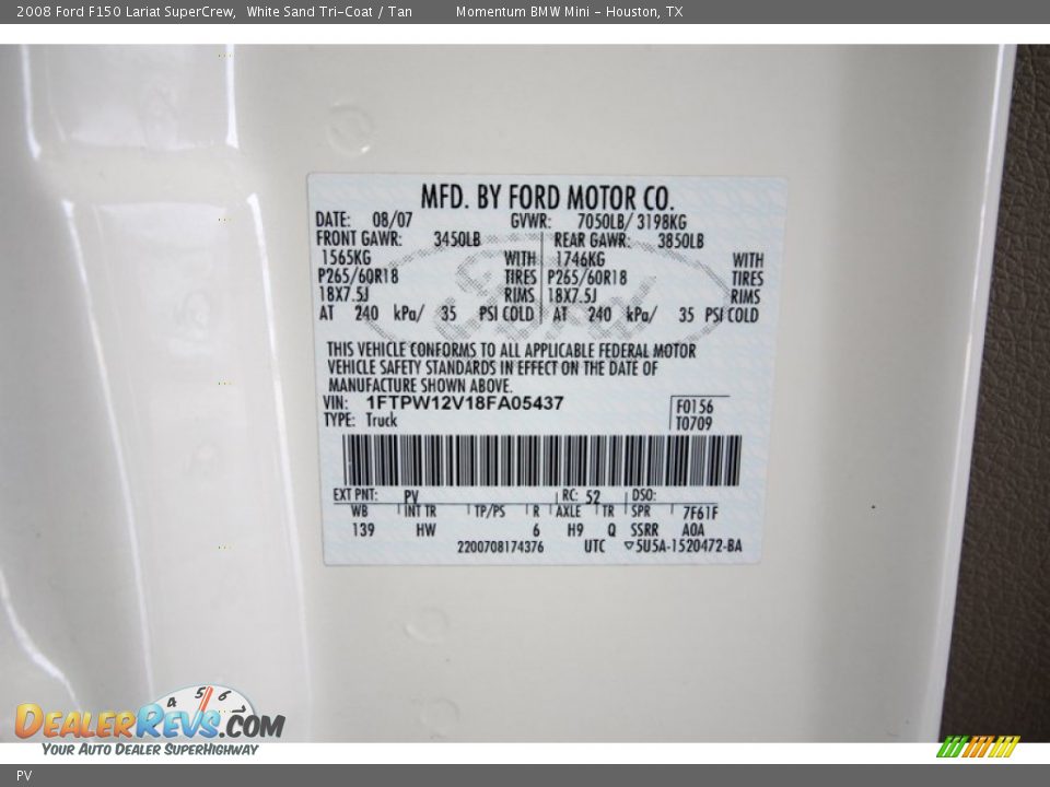 Ford Color Code PV White Sand Tri-Coat