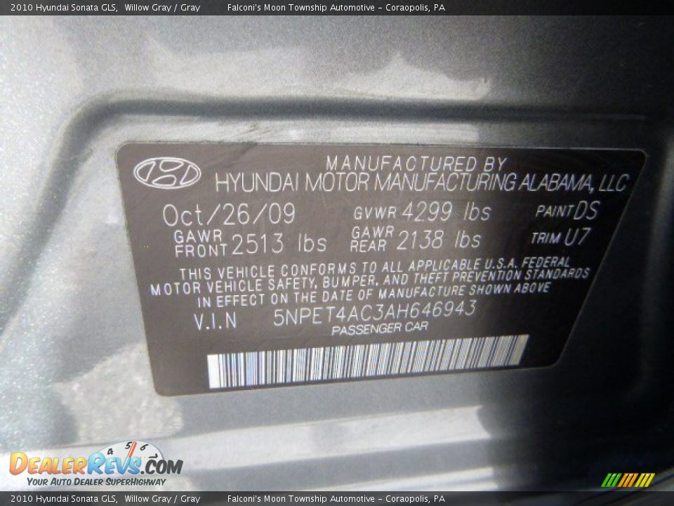2010 Hyundai Sonata GLS Willow Gray / Gray Photo #24
