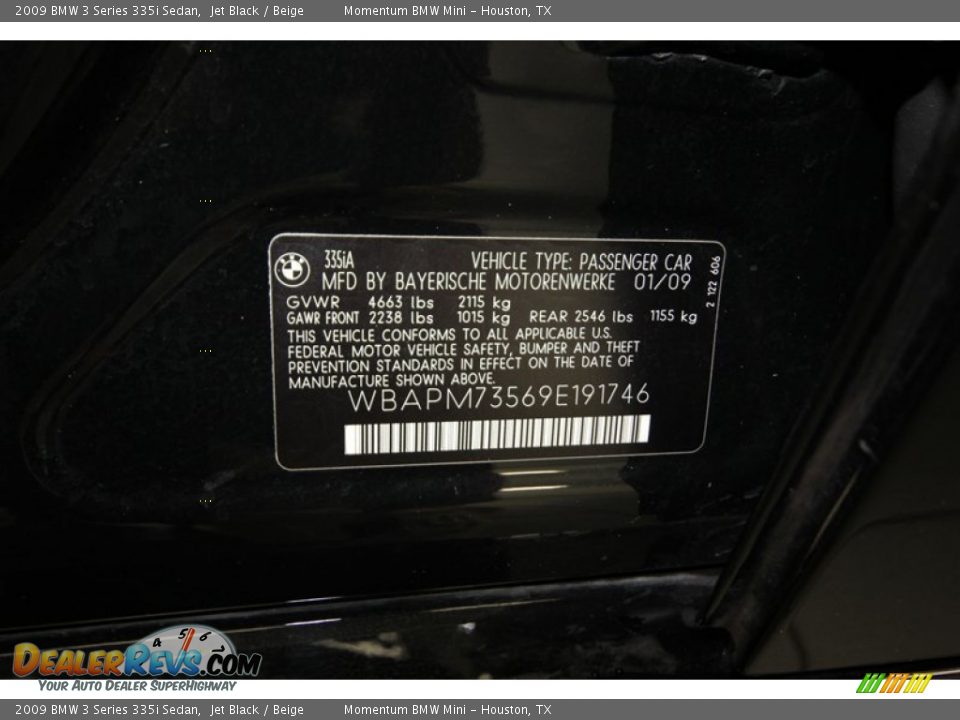 2009 BMW 3 Series 335i Sedan Jet Black / Beige Photo #9