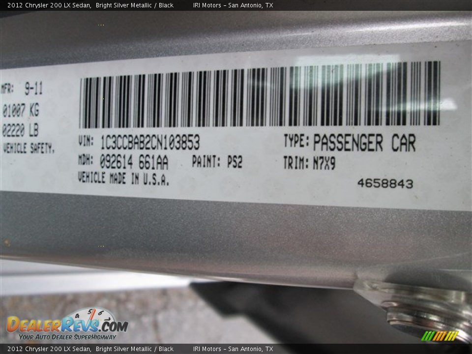 2012 Chrysler 200 LX Sedan Bright Silver Metallic / Black Photo #17