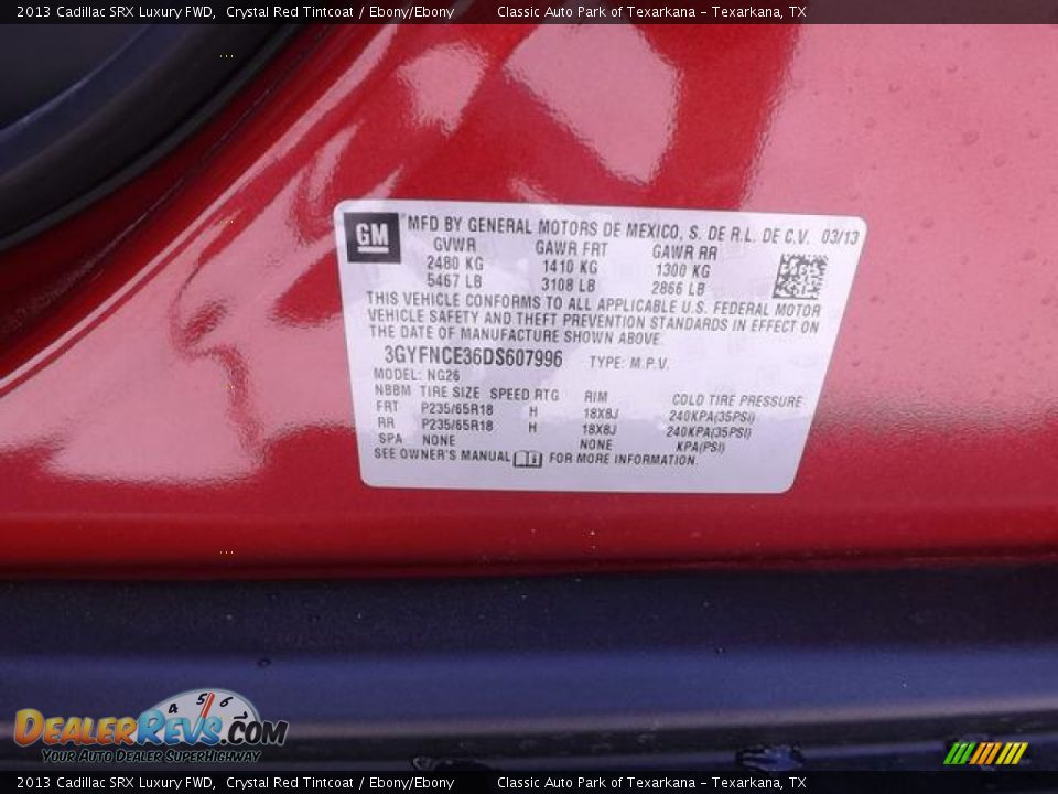 2013 Cadillac SRX Luxury FWD Crystal Red Tintcoat / Ebony/Ebony Photo #33