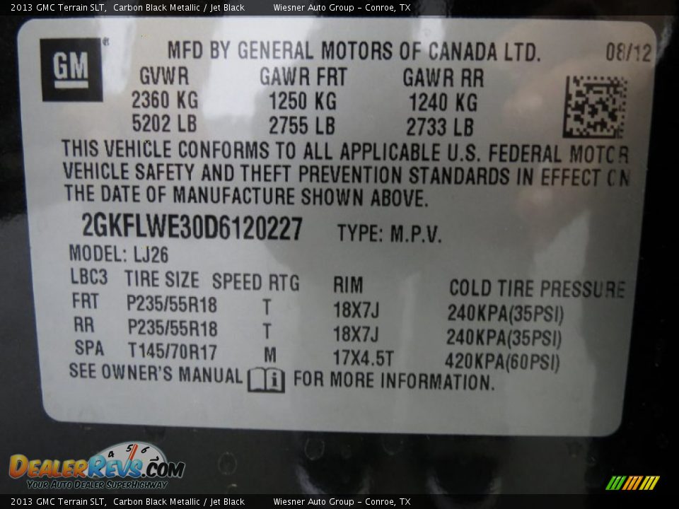2013 GMC Terrain SLT Carbon Black Metallic / Jet Black Photo #7