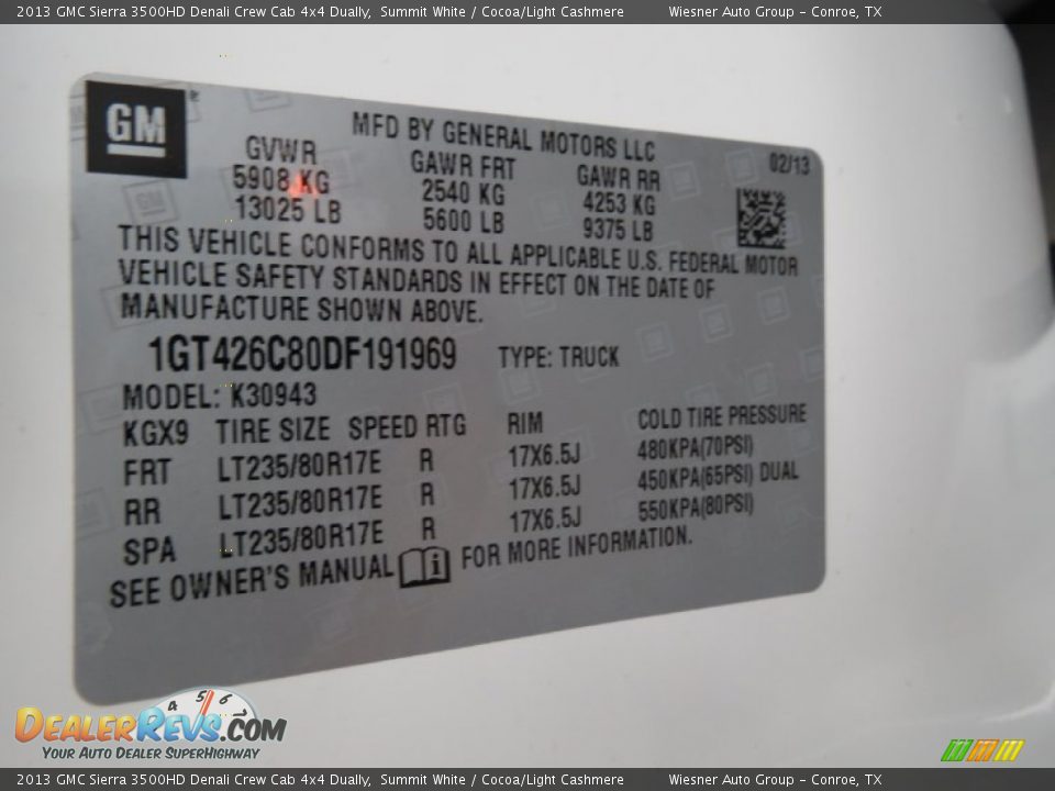 2013 GMC Sierra 3500HD Denali Crew Cab 4x4 Dually Summit White / Cocoa/Light Cashmere Photo #8