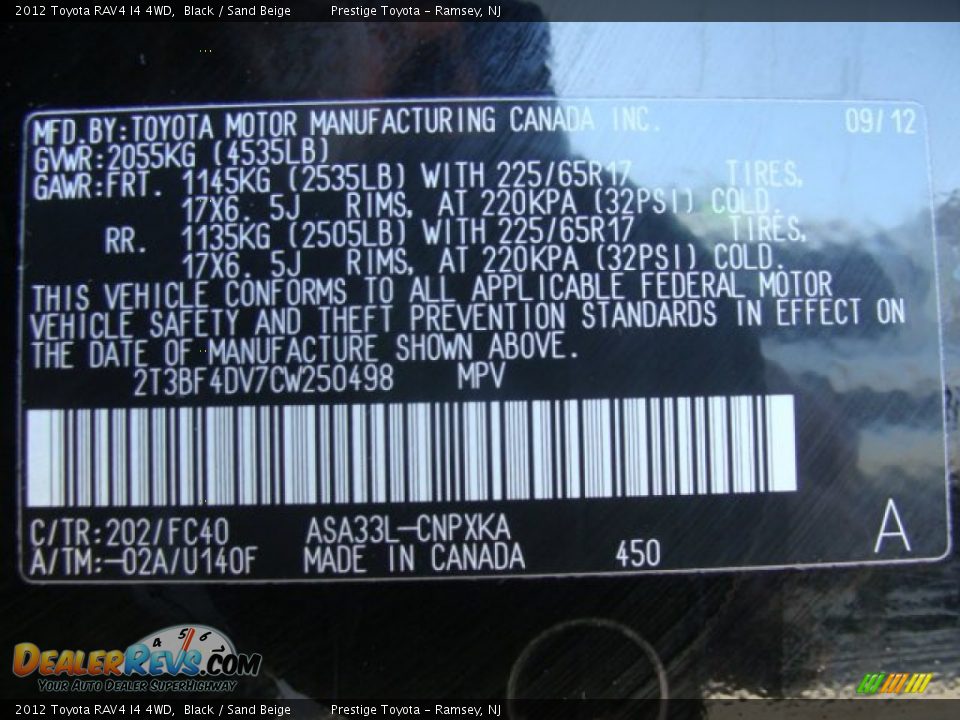 2012 Toyota RAV4 I4 4WD Black / Sand Beige Photo #15