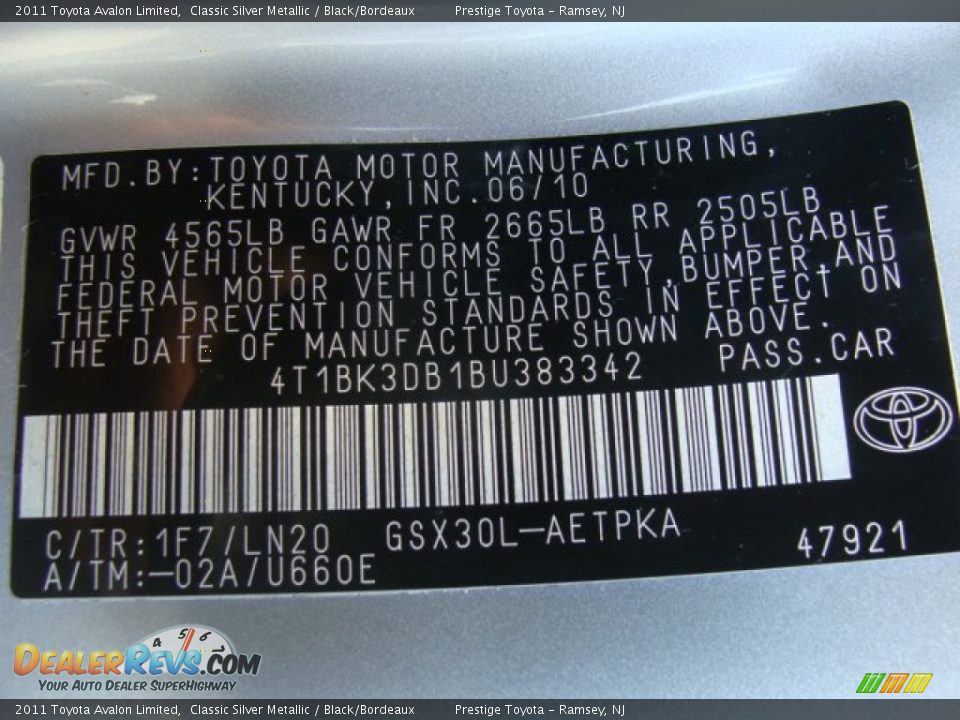 2011 Toyota Avalon Limited Classic Silver Metallic / Black/Bordeaux Photo #15