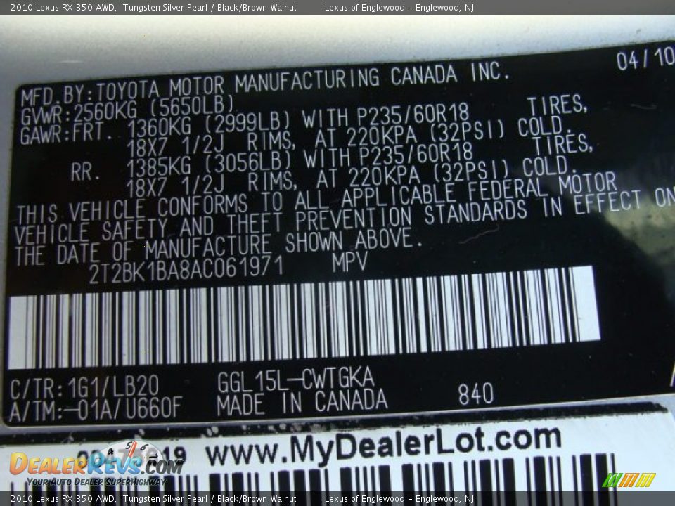 2010 Lexus RX 350 AWD Tungsten Silver Pearl / Black/Brown Walnut Photo #15