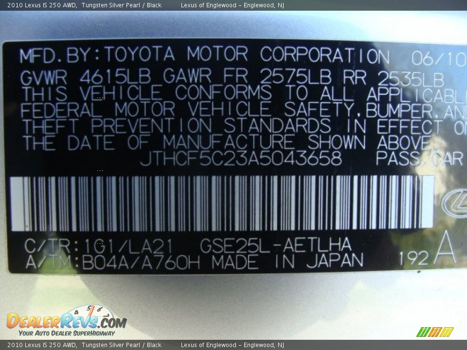 2010 Lexus IS 250 AWD Tungsten Silver Pearl / Black Photo #15