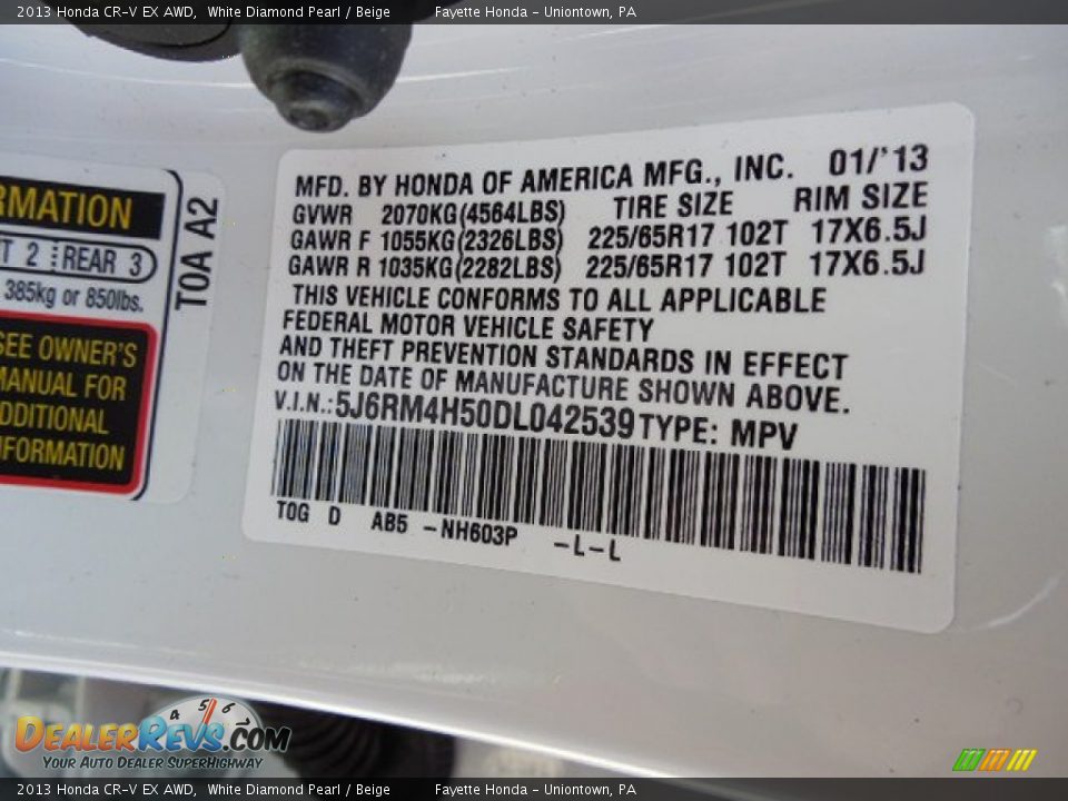 2013 Honda CR-V EX AWD White Diamond Pearl / Beige Photo #9