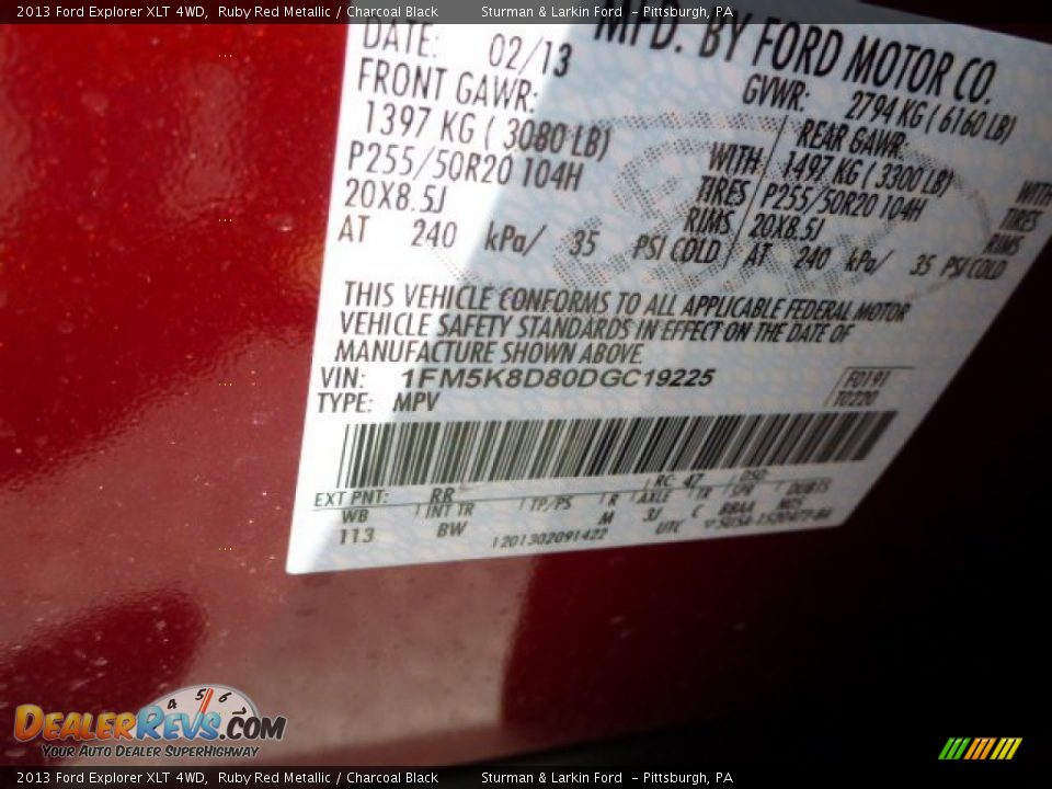 2013 Ford Explorer XLT 4WD Ruby Red Metallic / Charcoal Black Photo #12