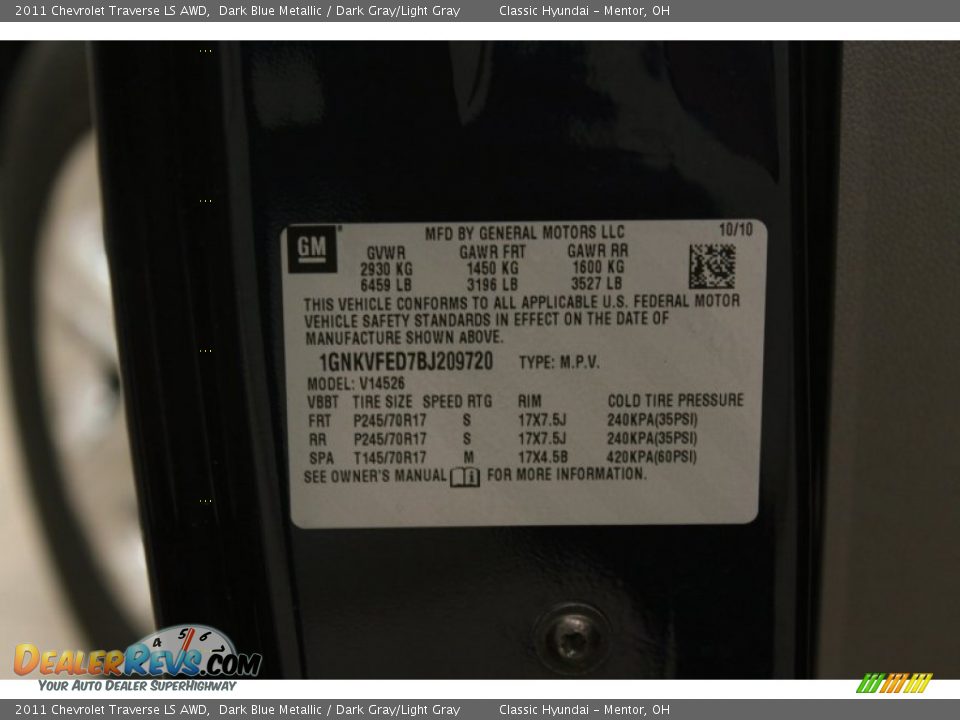 2011 Chevrolet Traverse LS AWD Dark Blue Metallic / Dark Gray/Light Gray Photo #18