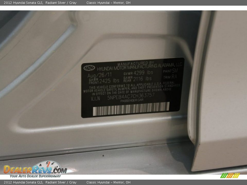 2012 Hyundai Sonata GLS Radiant Silver / Gray Photo #16