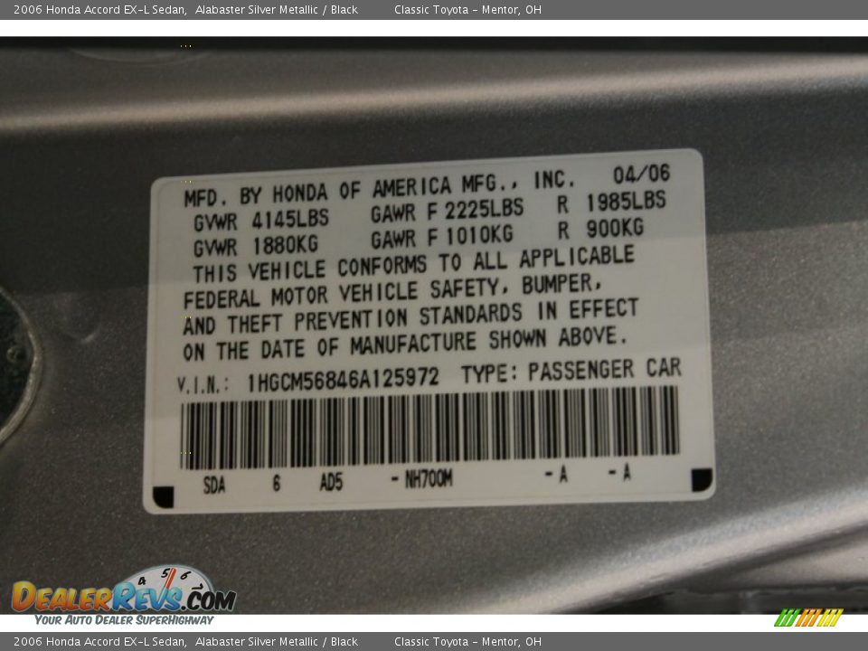 2006 Honda Accord EX-L Sedan Alabaster Silver Metallic / Black Photo #15