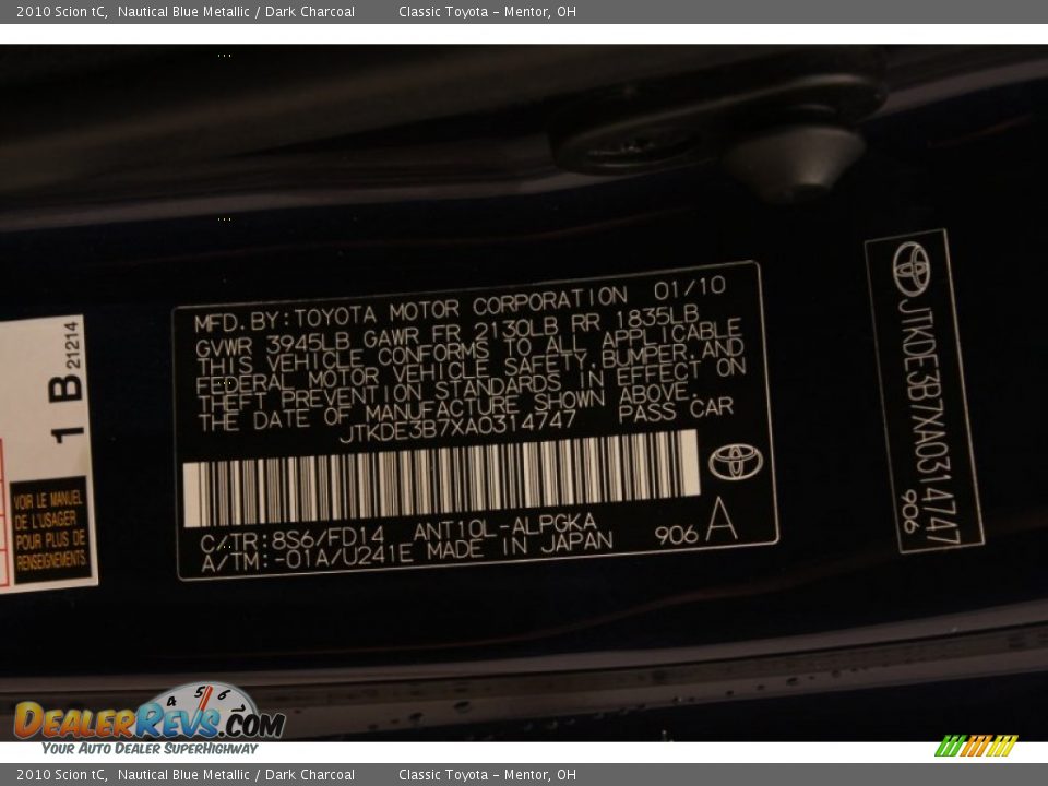 2010 Scion tC Nautical Blue Metallic / Dark Charcoal Photo #16