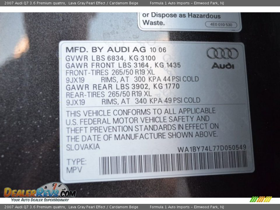 2007 Audi Q7 3.6 Premium quattro Lava Gray Pearl Effect / Cardamom Beige Photo #21