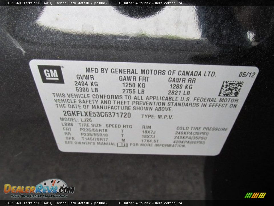 2012 GMC Terrain SLT AWD Carbon Black Metallic / Jet Black Photo #23