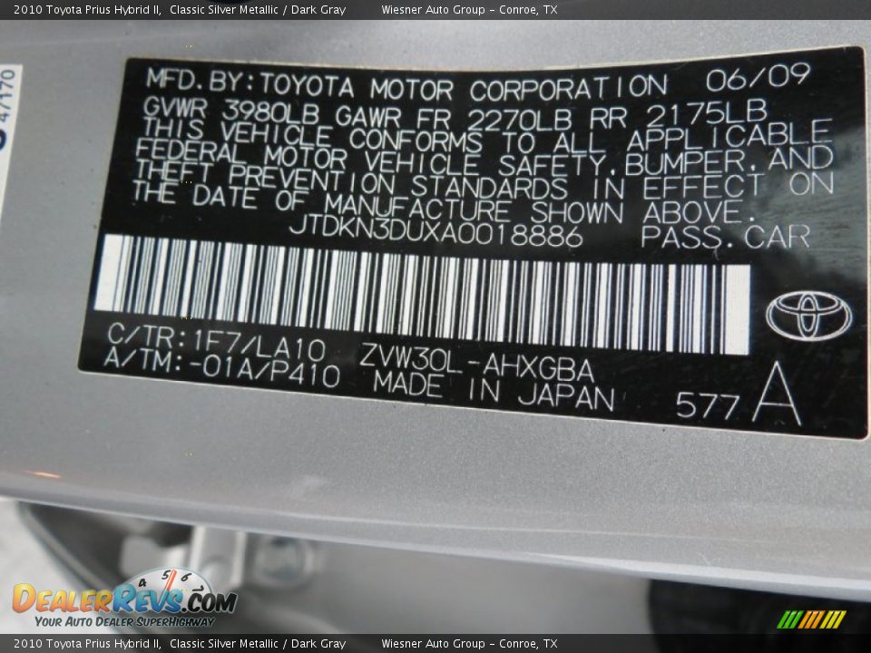2010 Toyota Prius Hybrid II Classic Silver Metallic / Dark Gray Photo #23