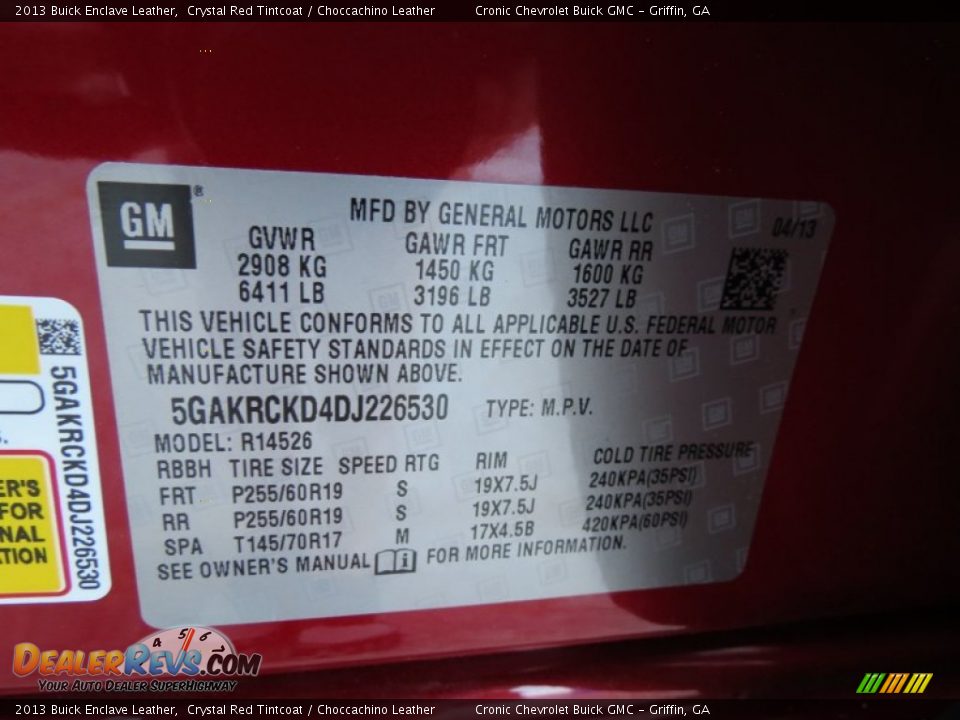 2013 Buick Enclave Leather Crystal Red Tintcoat / Choccachino Leather Photo #16