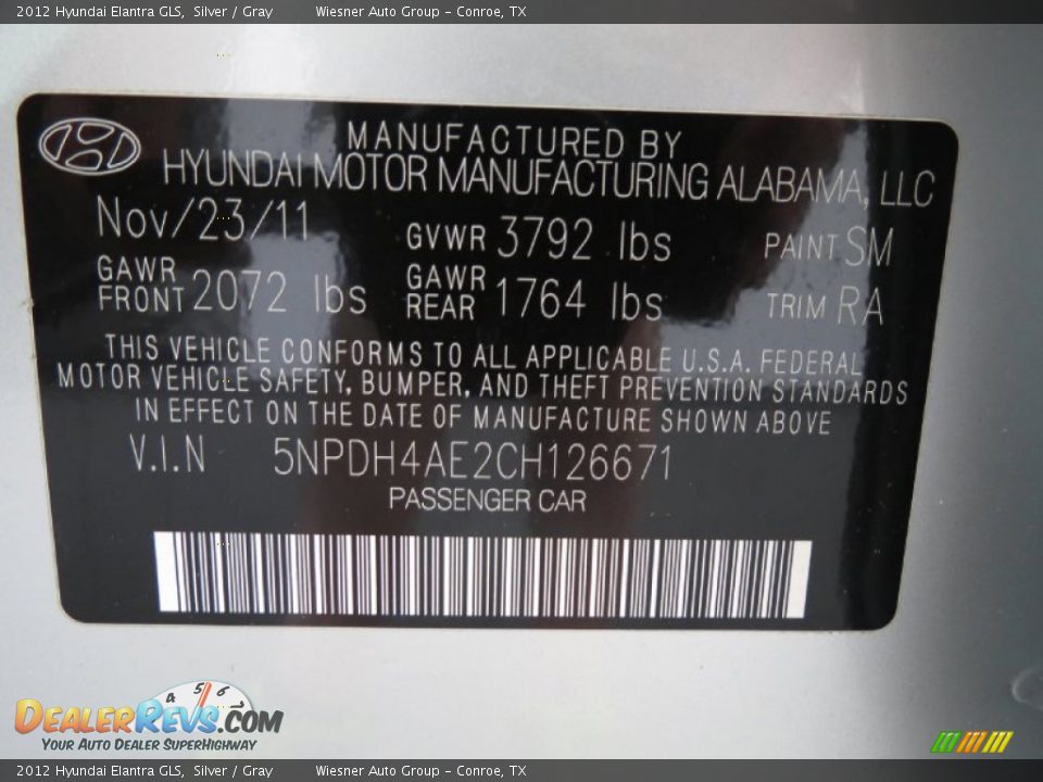 2012 Hyundai Elantra GLS Silver / Gray Photo #21
