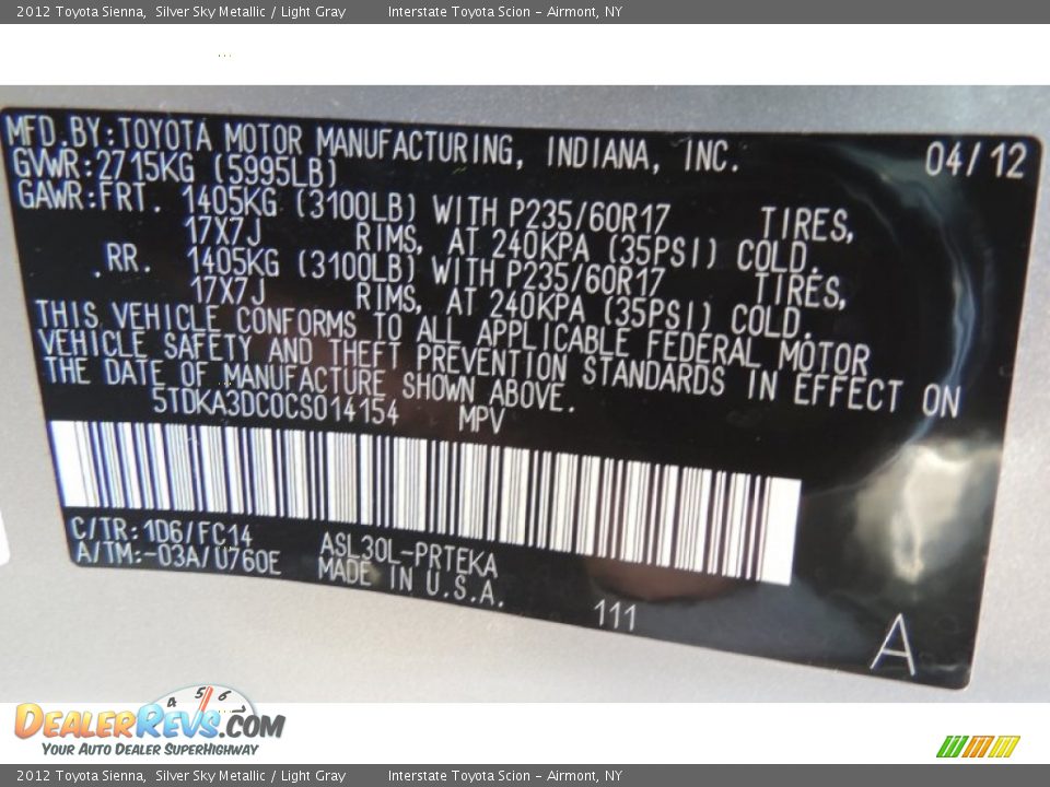 2012 Toyota Sienna Silver Sky Metallic / Light Gray Photo #25