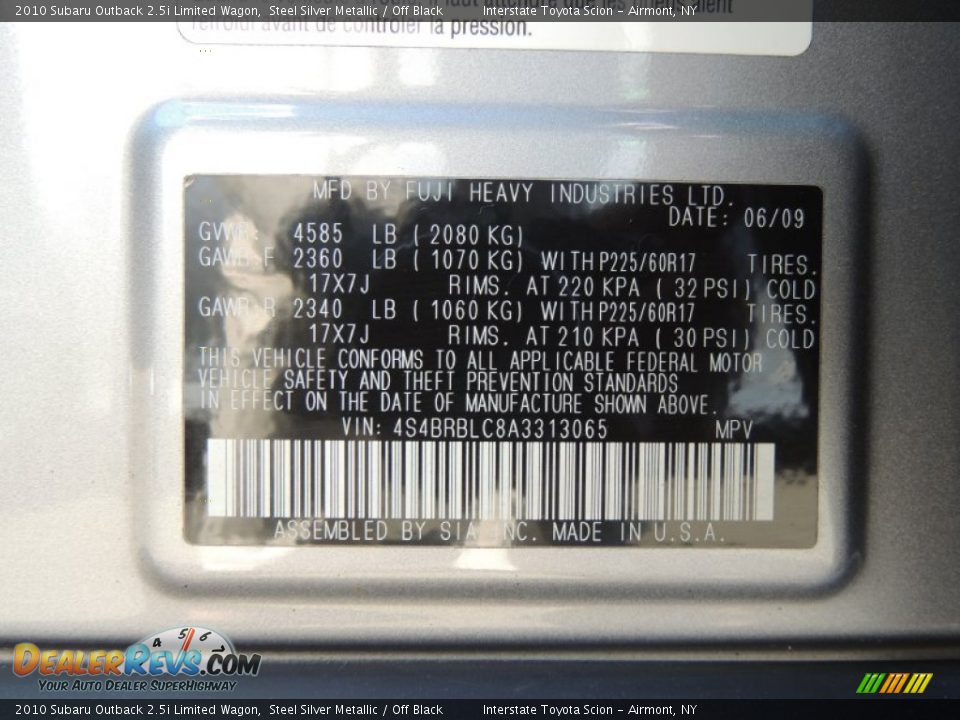 2010 Subaru Outback 2.5i Limited Wagon Steel Silver Metallic / Off Black Photo #27