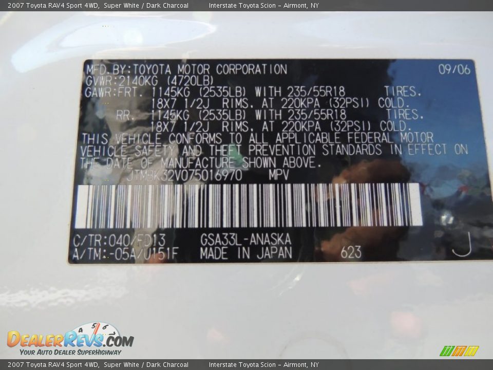 2007 Toyota RAV4 Sport 4WD Super White / Dark Charcoal Photo #25