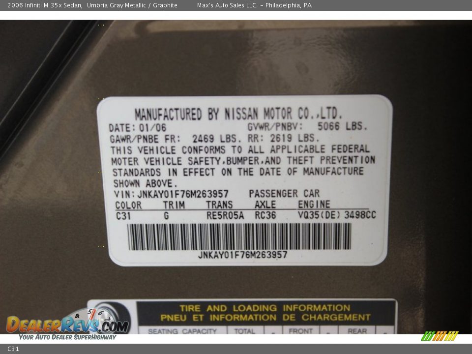 Infiniti Color Code C31 Umbria Gray Metallic