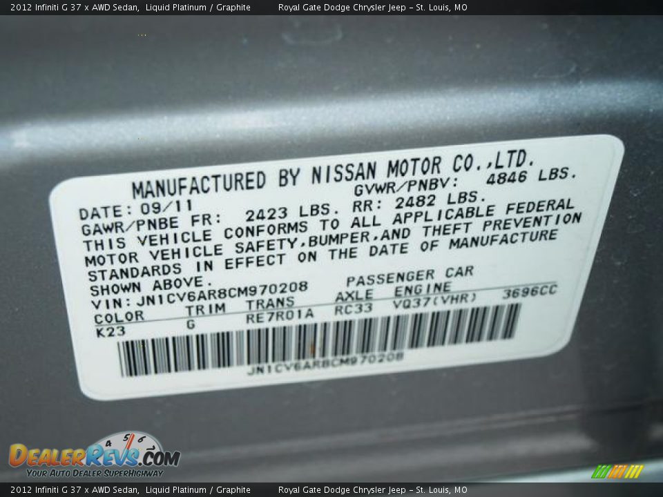 2012 Infiniti G 37 x AWD Sedan Liquid Platinum / Graphite Photo #17