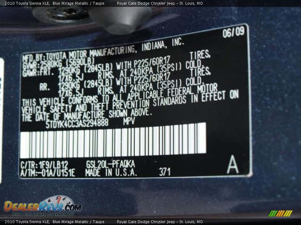 2010 Toyota Sienna XLE Blue Mirage Metallic / Taupe Photo #17