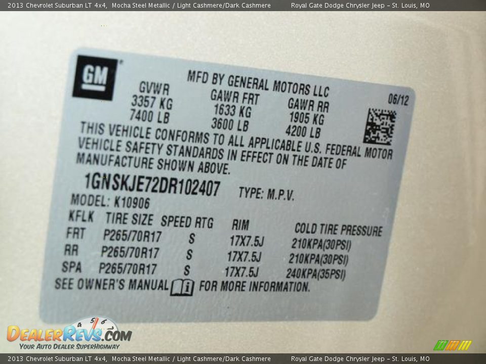 2013 Chevrolet Suburban LT 4x4 Mocha Steel Metallic / Light Cashmere/Dark Cashmere Photo #18