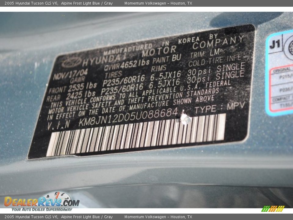 2005 Hyundai Tucson GLS V6 Alpine Frost Light Blue / Gray Photo #28