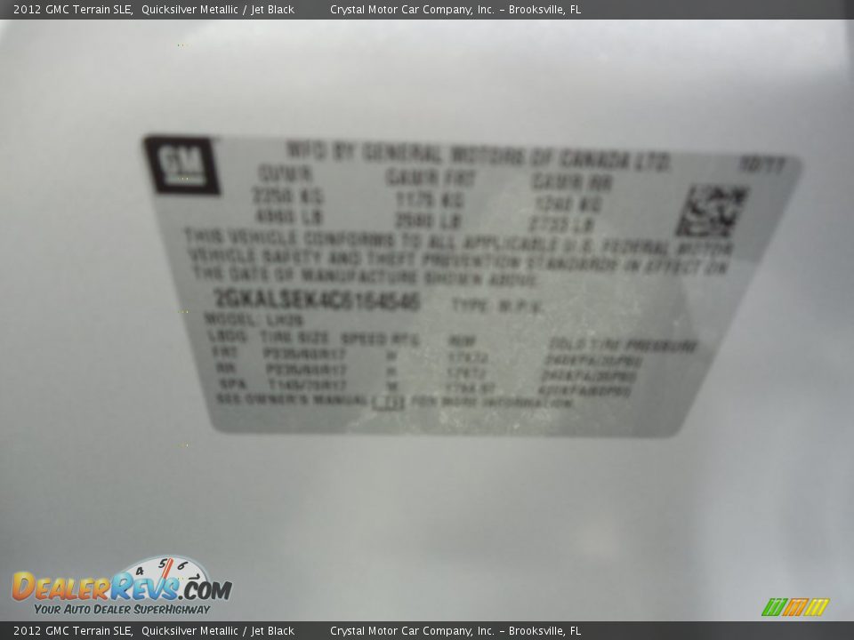 2012 GMC Terrain SLE Quicksilver Metallic / Jet Black Photo #23