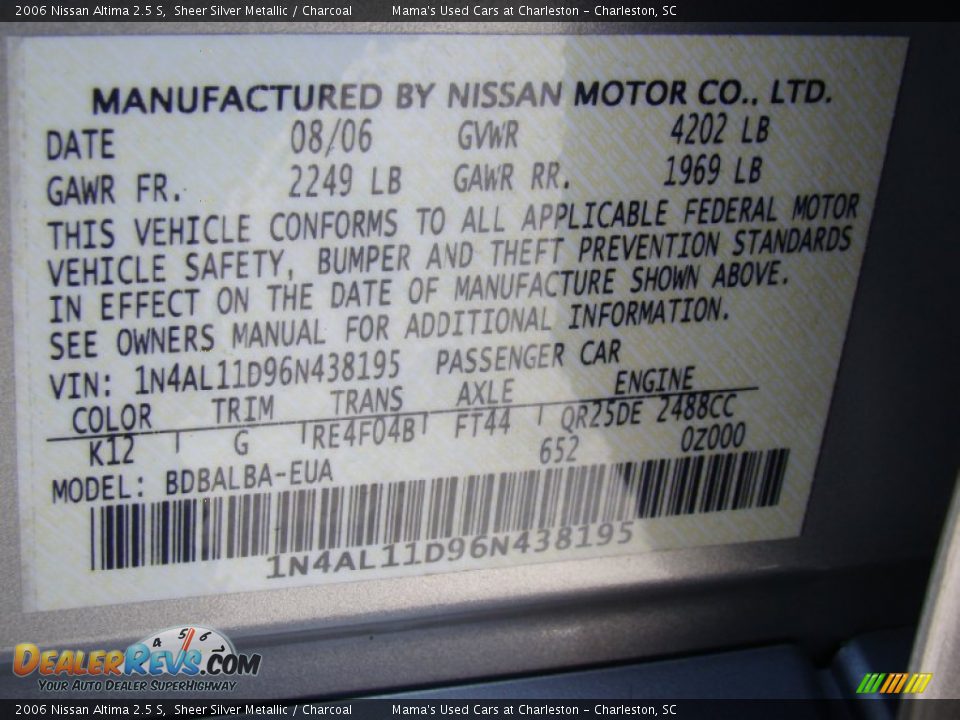 2006 Nissan Altima 2.5 S Sheer Silver Metallic / Charcoal Photo #21