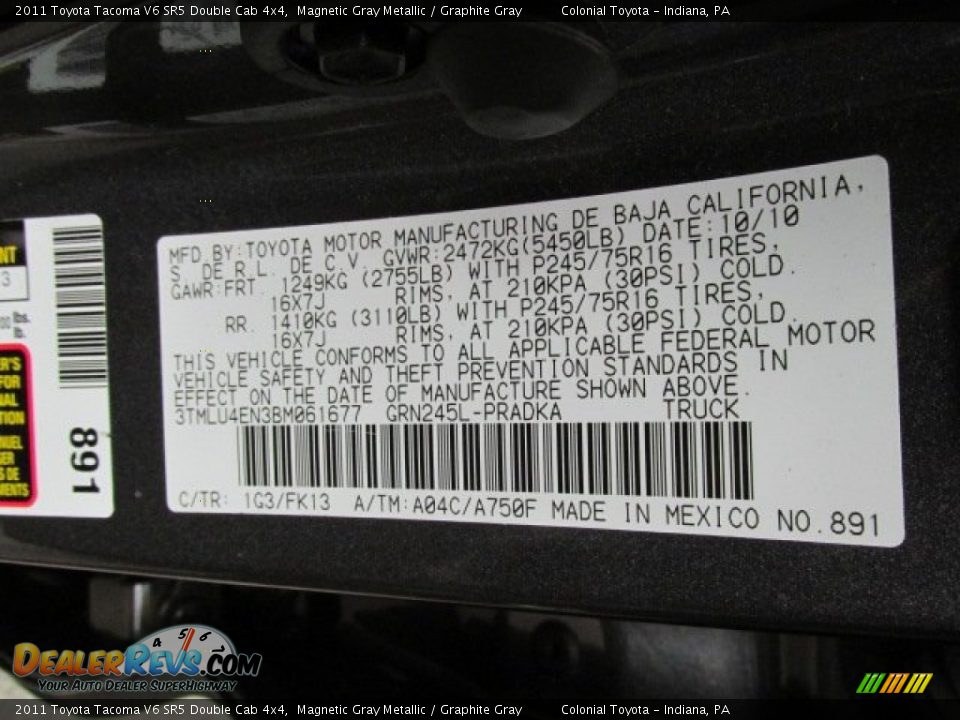 2011 Toyota Tacoma V6 SR5 Double Cab 4x4 Magnetic Gray Metallic / Graphite Gray Photo #19